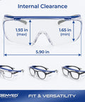 Chill Safety Glasses That Slide Smooth Over Prescription Frames Ansi Certified with internal clearance dimensions shown.