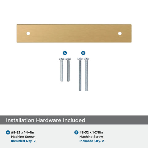 Ladera 5-1/16 Inch Center-To-Center Rectangle Champagne Bronze Cabinet Pull Backplate with screws included for installation.