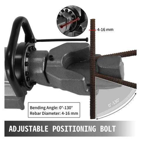 Heavy Duty 16Mm Electric Hydraulic Rebar Bender Machine With Crimping Tool showing adjustable positioning for 4-16 mm rebars.