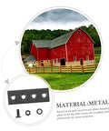 Barn Door Hardware Kit With Track Connector And Heavy Duty Metal Splicing shown with metal mending plate and red barn in background