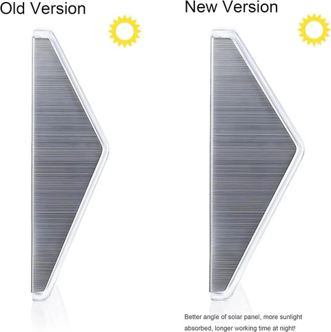 Comparison of old and new Solar Step Lights For Decks Pathways Stairs And Yard Fences LED Outdoor Waterproof Warm White Glow.