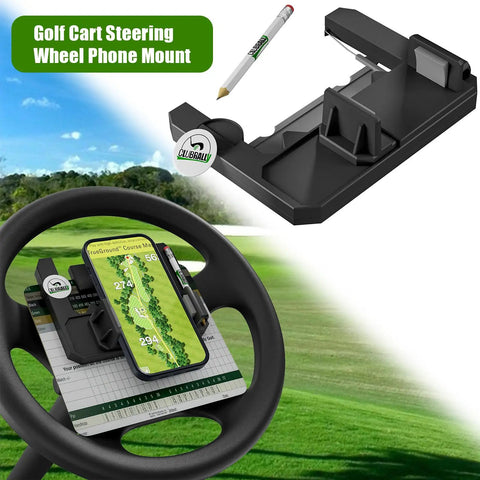 Go To Golf Cart Steering Wheel Phone Mount For Club Car EZGO Yamaha With Scorecard Holder and Custom Ball Marker