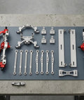 Upgrade Your 1/16 Rc Crawler With This High Strength Red Damping System Link Set detailed view of metal link kit components.
