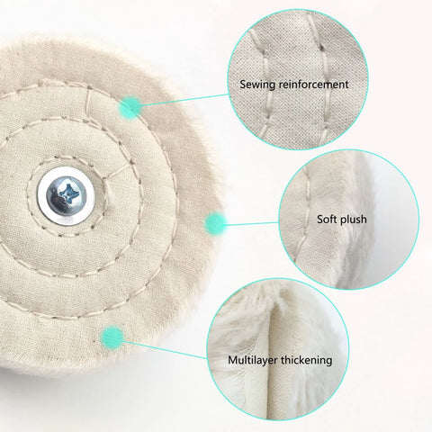 Tworider 6-pack buffing wheel for drill; beige canvas with sewing reinforcement and soft plush multilayer padding