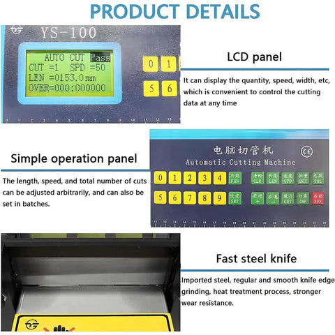 Top Tier Automatic Heat Shrink Tube Cutter, Heavy Duty Electric Cable Trimming Machine LCD panel and operation buttons.