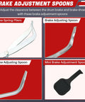 Eight Piece Drum Brake Tool Kit with brake spring pliers, brake adjusting spoon, and mini brake adjustment spoon for repairs