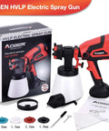 Powerful HVLP Paint Sprayer With 750W Motor And 4 Nozzles, 1000ml Cup for home projects, product box and accessories visible