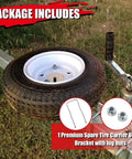 Side Mount Spare Tire Carrier Bracket With Zinc Plated U Bolt Holder For 4 And 5 Lug Rims Fits Trailer Frames 2 To 3 Inches Wide And Up To 15 Inch Tires Includes Nuts Easy Install Rugged Heavy Duty Trailer Accessory image showing tire and components