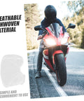 50 Count Elastic Hair Wraps Designed To Keep Your Mane Locked Tight While You Crush Every Shift At The Kitchen Cleanroom Or Facility Breathable Light Fabric Sticks Secure For Zero Fuss Dust Control On The Fly, displayed with a motorcycle and rider.