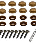 8 Piece Pure Brass Decorative Screws With Matching Caps And Washers, showing caps, washers, and decorative screws for wall art.