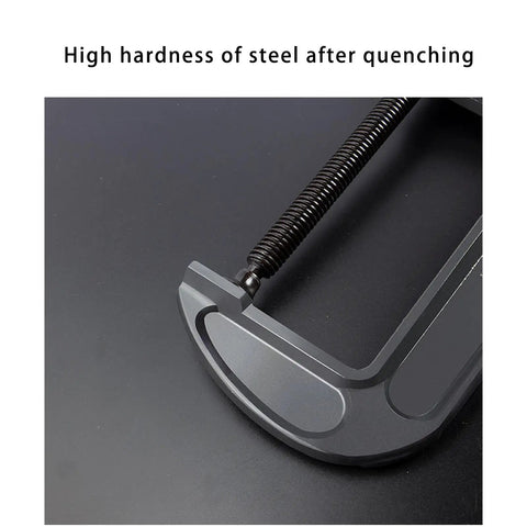 Close-up of a heavy duty steel C clamp from the Top Grade 4 Pcs Industrial Strength C Clamps Set for woodworking.