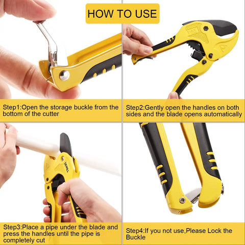 One Hand Ratcheting Pipe Cutter For PVC And PPR, Cuts Up To One And Five Eighths Inch Fast With Smooth Auto Lock, Ergonomic Design For Home DIY And Professional Plumbers, Heavy Duty Tubing Cutter For Hoses And Pipes