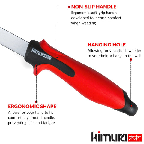 Three In One L Shaped Weeder For Cracks And Crevices With Japanese SK5 Steel Non Slip Ergonomic Handle 10.5 Inch Weed Puller close-up