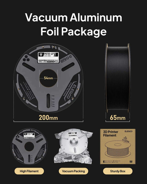 Beefy Carbon Fiber PETG Filament 1.75mm Gray 1kg spool with vacuum aluminum foil packaging and box