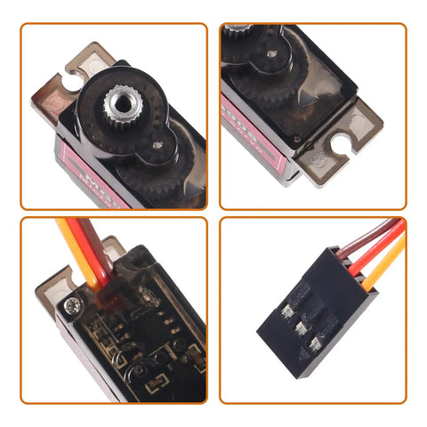 MG90S Micro Servo Set for RC Projects showing metal gears, wiring, and connector details