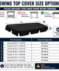 Replacement Canopy Top For Patio Swing 65x45 75x45 78x47 85x45 Outdoor size chart and measurement guide