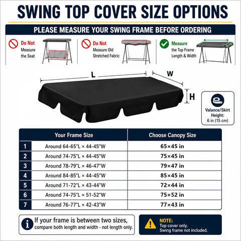 Replacement Canopy Top For Patio Swing 65x45 75x45 78x47 85x45 Outdoor size chart and measurement guide