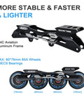 Unisex Inline Skates With CNC Aviation Aluminum Frame Built For Outdoor Street Skating And Fitness Training, showing frame and wheels.
