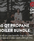Group enjoying outdoor cookout with Seafood Boil Kit With Propane Burner And Regulator, 60 Quart Pot With Basket, Heavy Duty Outdoor Crab Boil Pot.