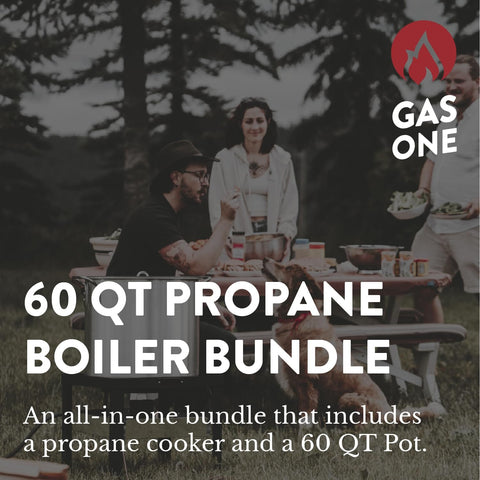 Group enjoying outdoor cookout with Seafood Boil Kit With Propane Burner And Regulator, 60 Quart Pot With Basket, Heavy Duty Outdoor Crab Boil Pot.