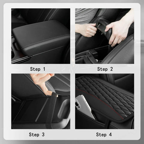 Patchwork Leather Center Console Covers For Cars With Side Storage Pocket And Car Seat Organizer Upgraded Arm Rest Middle Console Protector installation steps.