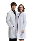 Two people wearing Unisex Lab Coat With A Roomy Workwear Cut That Fits Over Clothes Perfect For Men And Women Size M Recommended If Between Sizes