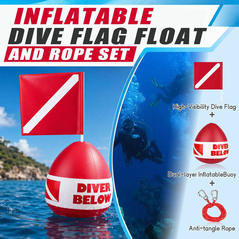 Self Righting Inflatable Surface Marker Buoy With Dive Down Flag And 8ft Rope For Freediving And Scuba Training in water