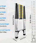 26.2Ft Telescoping Aluminum Ladder For Indoor And Outdoor Jobs, Lightweight Yet Sturdy Extension Ladder, Easy Fold Design, Non Slip Feet, Wider Pedals, Stable Safety Build For High Reach Projects And DIY Boss Level, folded and extended view
