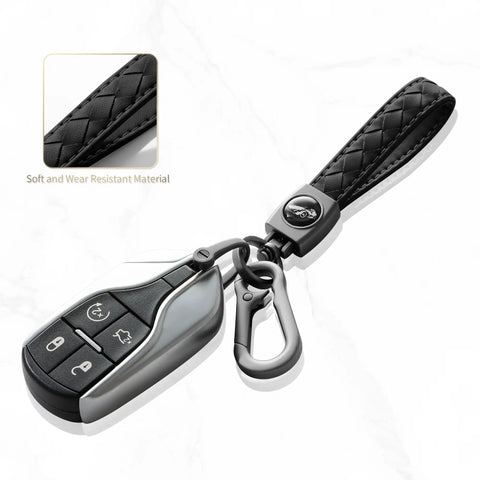 Heavy Duty Leather Carabiner Keychain With 360 Degree Rotating Snap Swivel Anti Lost D Ring And Woven Handmade Strap Microfiber Hand Strap Built For Everyday Carry Boss Level Durability For Men And Women Gunmetal Black