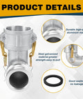 Aluminum Cam and Groove Hose Fitting 2 Inch Female to 2 Inch Male 90 Degree Elbow Camlock with gasket and durable build.