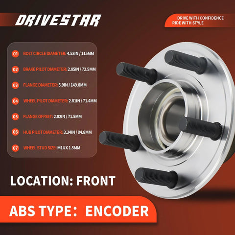 Pro Grade Front Wheel Hub Bearing Assembly For Dodge Charger Challenger Magnum And Chrysler 300 2005 Through 2014 RWD