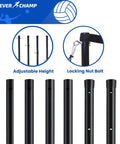 Regulation 32X3 Foot Outdoor Volleyball Net Set With Poles showing adjustable height and locking nut bolt