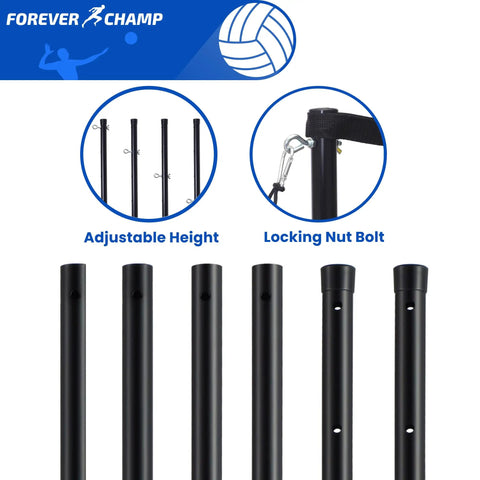 Regulation 32X3 Foot Outdoor Volleyball Net Set With Poles showing adjustable height and locking nut bolt