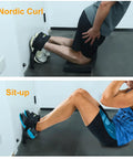 Man using Nordic Hamstring Curl Strap With Adjustable Length And Oversized Foam Stopper for home workouts, Nordic curl and sit-up exercises.