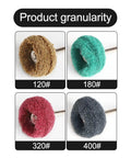 150-Piece Polishing Buffing Wheel Set For Rotary Tool With 3mm Shank showing 4 abrasive wheels of varied grits 120#, 180#, 320#, 400#