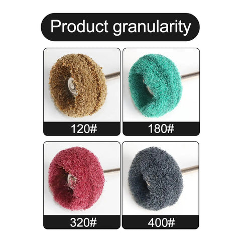 150-Piece Polishing Buffing Wheel Set For Rotary Tool With 3mm Shank showing 4 abrasive wheels of varied grits 120#, 180#, 320#, 400#