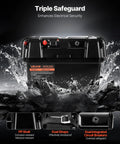 Hella Tough Group 24 27 Battery Box With Badass Double Strap Lockdown For 12V 24V Agm Lithium Marine Trolling Motor Rv Camper Solar Power Systems displaying dual straps and circuit breakers.