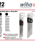 Ball End Hex L Key Set With Extra Long Reach 22 Piece Inch And Metric Chrome Vanadium Steel Black Finish in holders