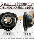 Black Stainless Steel Self Adhesive Caster Wheels 4 Pack Large Profile Swivel Ball Casters with dimensions and materials shown