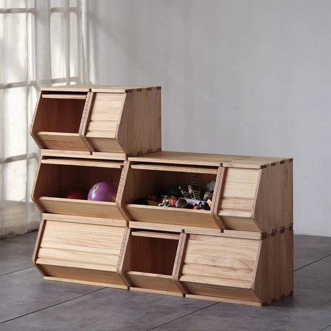 Stackable Solid Wood Storage Chests With Lids, Modular Multi Use Bins For Closet And Hallway Organizers shown assembled