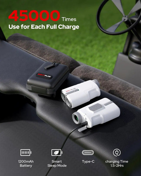 Rangefinder With Slope For Golf, 1300 Yard Yardage, 7.5x Magnification, Magnetic Mount, Type C Rechargeable on cart seat