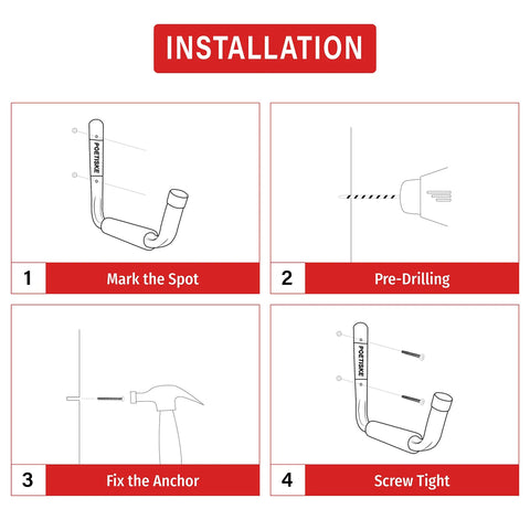 Installation guide for Jumbo Arm Utility Hooks Set For Garage Storage Heavy Duty Ladder And Gear Hanger Rack 4 Pack