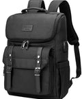 Front view of Vintage Laptop Backpack With USB Charging Port For Men And Women, Durable College Daypack in black