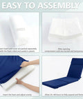 Instructions for assembling 72 x 21 Inch Outdoor Chaise Lounge Cushions Set of 2 With Removable Covers showing foam insert and cover adjustment.