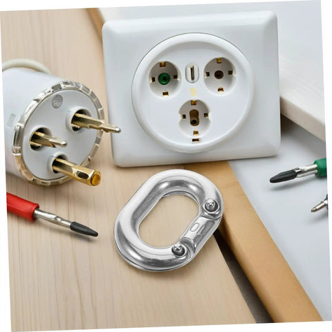 Pro Grade 316 Marine Stainless Steel Chain Link Connector Quick Connect Clip Locks Links Dead Tight on a workbench with tools.