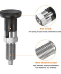 Kickass Stainless Steel Push Fit Ball Nose Spring Plunger M10x1 Thread With Slick 5mm Pin Diameter And Relentless Self Locking Design showing top and threaded details.