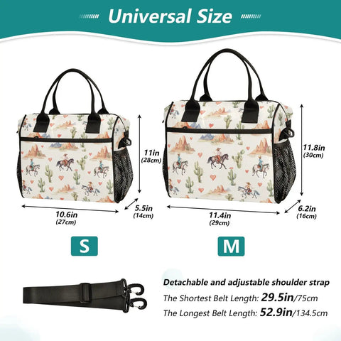Lunch Bag With Watercolor Cowgirl Desert Mountains Cactus Design Reusable Insulated Cooler Tote Adjustable Shoulder Strap Big 12L