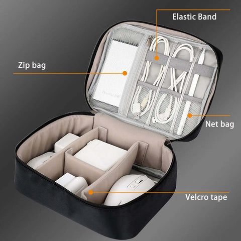 Heavy Duty Badass Electronics Organizer Bag For Travel Cables Chargers Power Bank Cell Phone Gear Hauler with mesh and Velcro dividers.