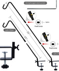 Hella Durable Expandable Deck Hook With A Two Inch Non Slip Railing Mount Super Long Twenty Five Or Thirty Six Inch Telescoping Pole Bracket showing two pole options, mounting clamps, and hexagon wrench.