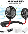 Neck Wearable Portable Fan With 2500mAh Battery USB Rechargeable Hands Free Dual Head Rotatable Mini Face Cooling Personal Fan